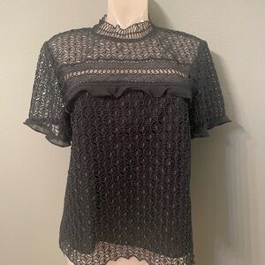 Zara Green Ruffled Boxy Short Sleeve Blouse